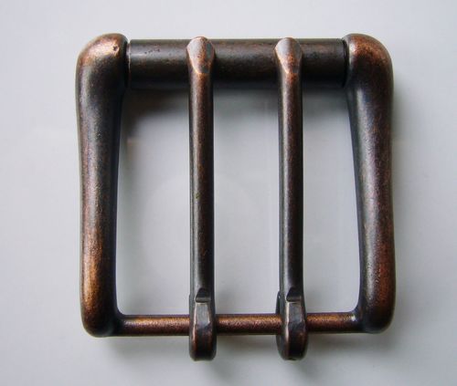 Rollenschnalle, Rollschnalle 1 1/2" ca 37mm Stahl/Altkupfer mit Doppeldorn